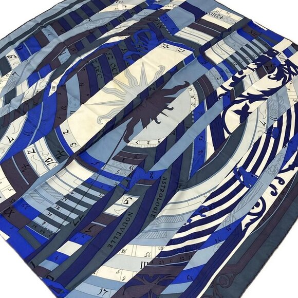 Auth HERMES Carre 90 - Navy Blue Multi Silk Scarf - Picture 1 of 5